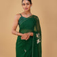 (Deliver in 20 Days) BOTTLE GREEN CHIFFON SAREE WITH AARI WORK & ELEPHANT MOTIFS