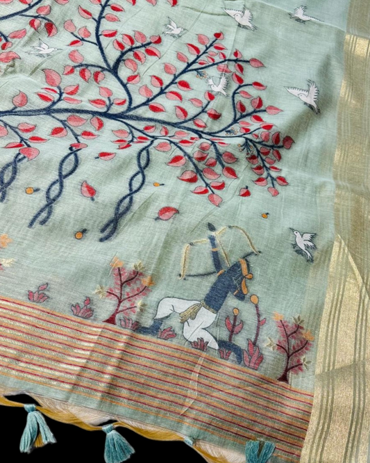 SAGE BLUE JAMDANI DHAKAI COTTON SAREE