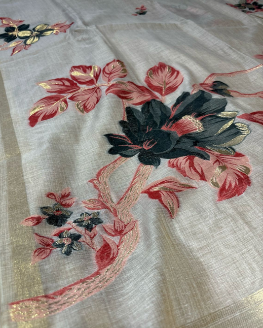 BEIGE COLOUR JAMDANI DHAKAI COTTON SAREE