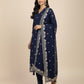 NAVY BLUE PLANT BASED SILK EMBROIDERED UNSTITCHED SUIT