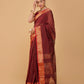 MAROON CHECKS MAHESHWARI SAREE WITH RED CONTRAST BORDER, PALLA & BLOUSE