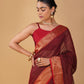 MAROON CHECKS MAHESHWARI SAREE WITH RED CONTRAST BORDER, PALLA & BLOUSE