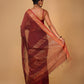 MAROON CHECKS MAHESHWARI SAREE WITH RED CONTRAST BORDER, PALLA & BLOUSE