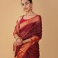MAROON CHECKS MAHESHWARI SAREE WITH RED CONTRAST BORDER, PALLA & BLOUSE