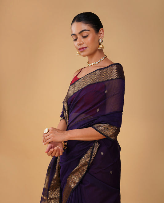 (Deliver in 15days) PURPLE MAHESHWARI SAREE WITH 3-INCH DIAMOND DRILL BORDER