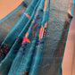 SEA BLUE COLOUR PURE TUSSAR SILK PRINTED SAREE WITH ZARI BORDER