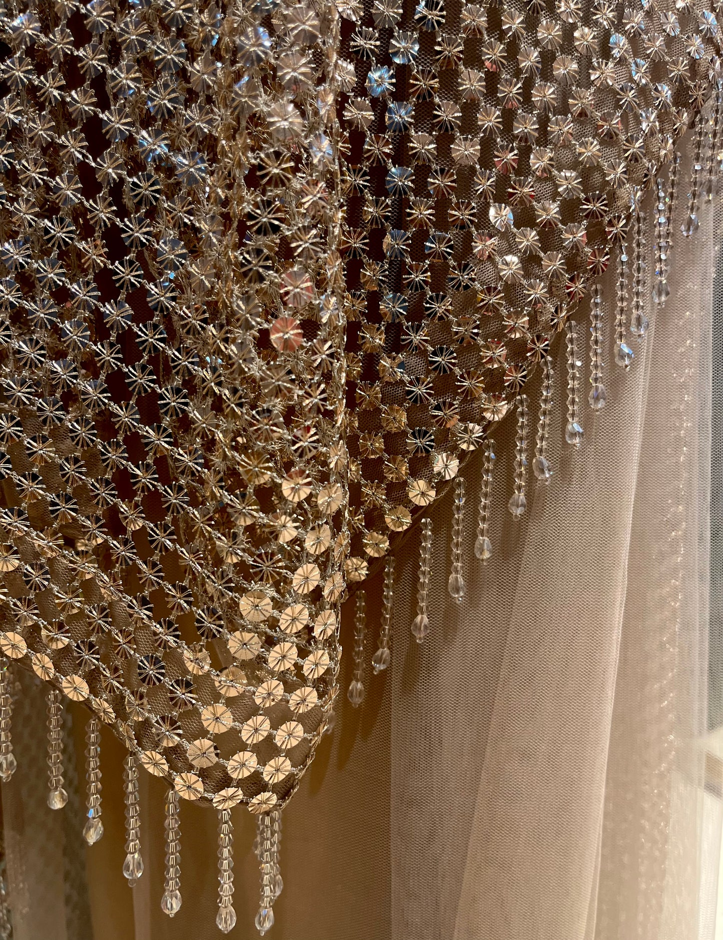 ROSE GOLD COLOUR SEQUINS NET SAREE WITH READYMADE BLOUSE