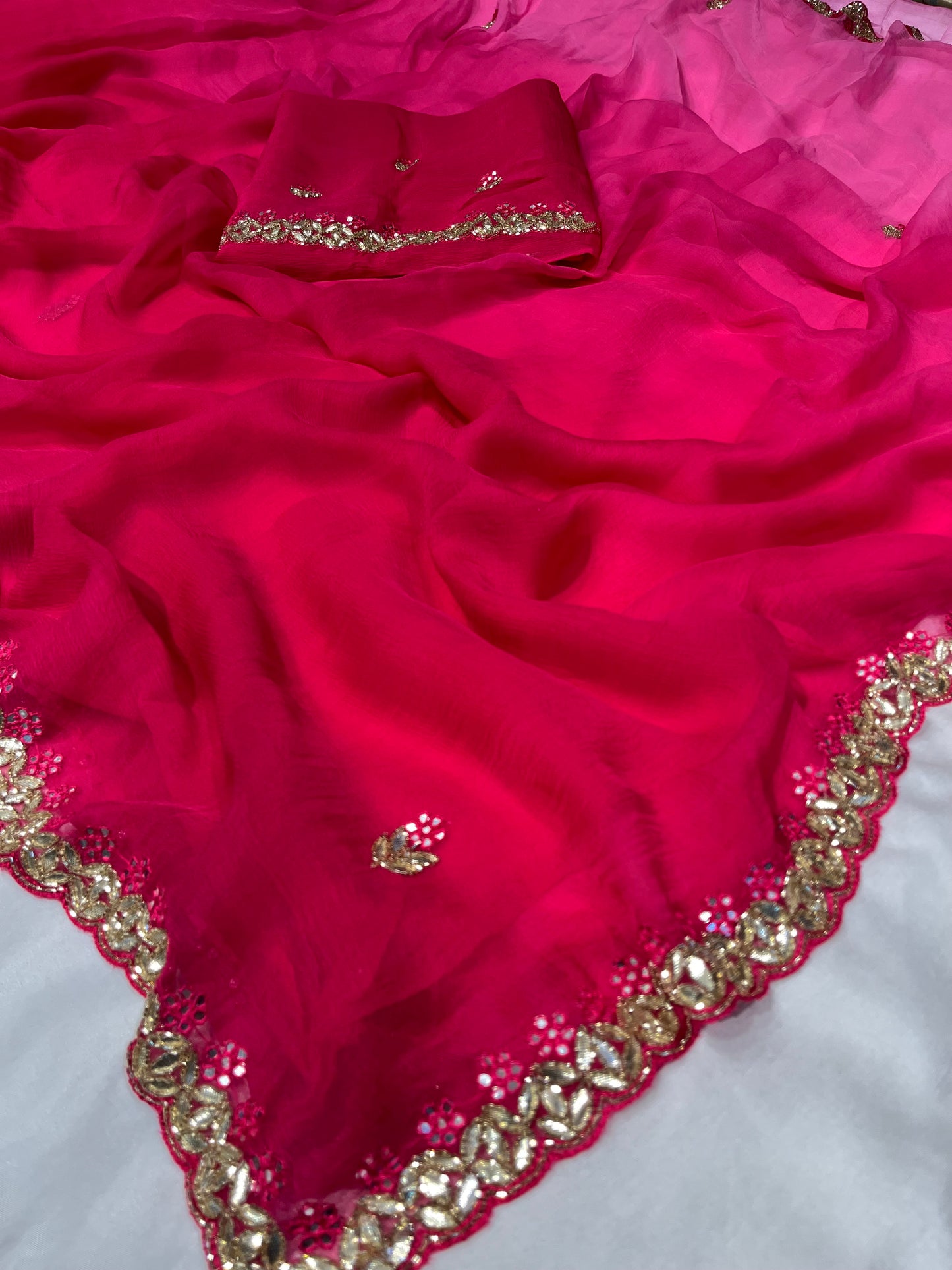 PINK SHADED CHIFFON SAREE EMBELLISHED WITH GOTA PATTI & MIRROR FOIL WORK - Kothari Sons