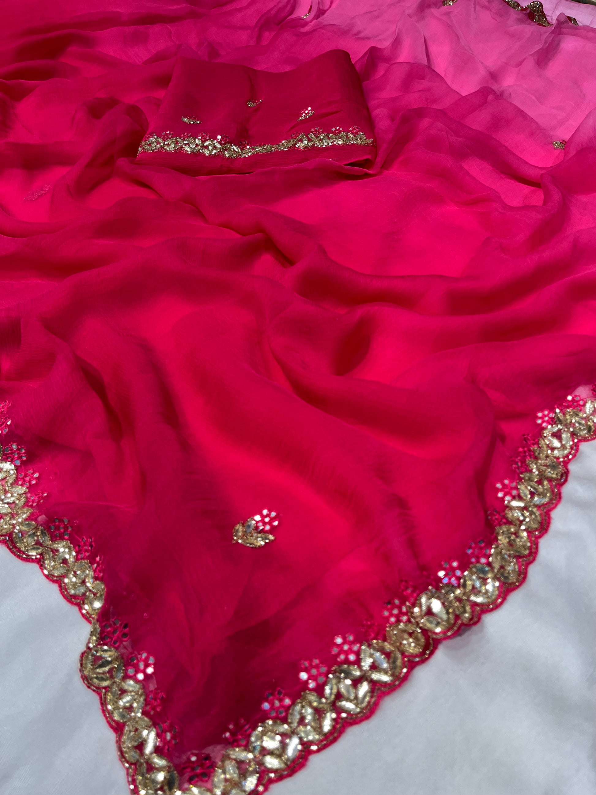 PINK SHADED CHIFFON SAREE EMBELLISHED WITH GOTA PATTI & MIRROR FOIL WORK - Kothari Sons