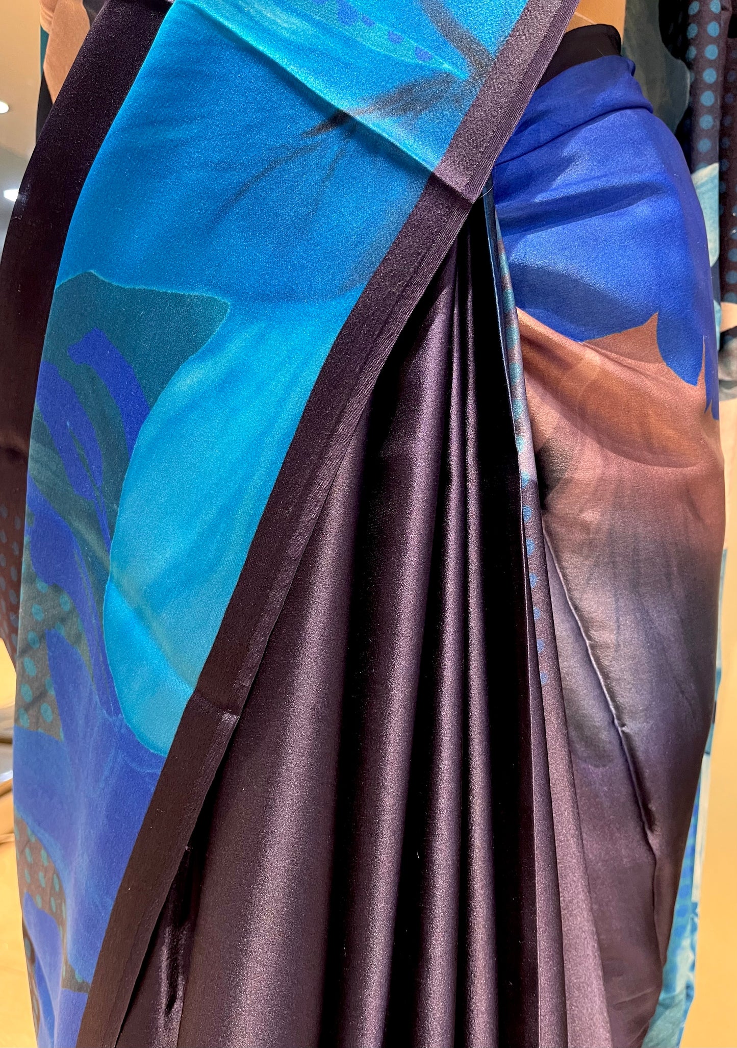 BLUE PURE SATIN PRINTED SAREE