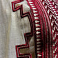 BEIGE JAMDANI DHAKAI COTTON UNSTITCHED SUIT EMBELLISHED WITH RED RESHAM EMBROIDERY, TASSELS ON KURTA & SCALLOP BORDER PRINTED DUPATTA