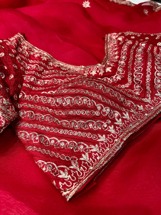 SHADED ORGANZA SAREE EMBELLISHED WITH AARI & SEQUIN WORK, PAIRED WITH A READYMADE BLOUSE