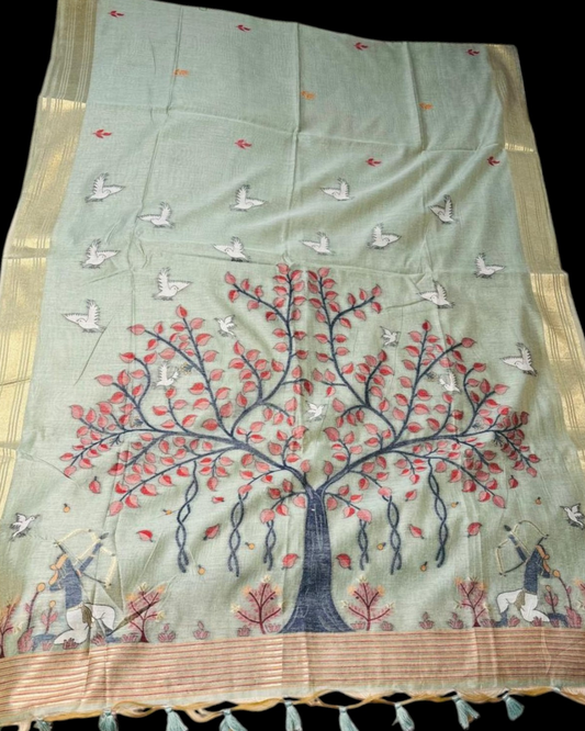 SAGE BLUE JAMDANI DHAKAI COTTON SAREE