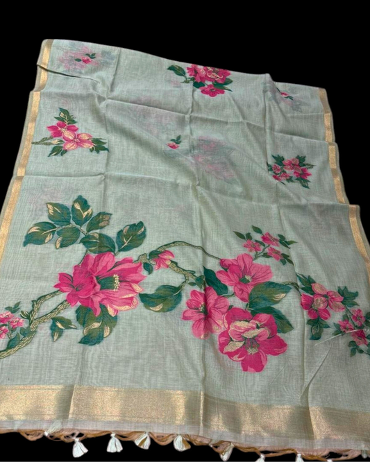 LIGHT SEA GREEN COLOUR JAMDANI DHAKAI COTTON SAREE