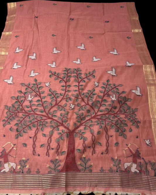 CORAL PINK  JAMDANI DHAKAI COTTON SAREE