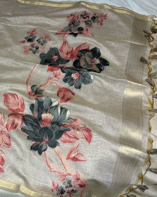 BEIGE COLOUR JAMDANI DHAKAI COTTON SAREE