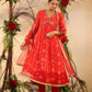 RED COLOUR CHIFFON SIDE SLIT SUIT WITH NET DUPATTA EMBELLISHED WITH CUTDANA & SEQUINS WORK