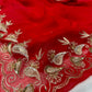 RED CHIFFON EMBROIDERED SAREE WITH SEQUINS & AARI WORK - Kothari Sons