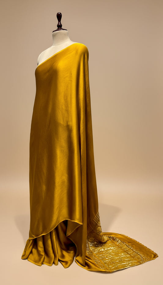 MUSTARD COLOUR MODAL SILK SATIN SAREE WITH BANARASI PALLA