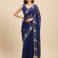 NAVY BLUE CHIFFON EMBROIDERED SAREE WITH SEQUINS, CUTDANA & AARI WORK - Kothari Sons