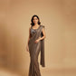 COFFEE BROWN SEQUIN SAREE WITH EMBROIDERED SEQUIN READYMADE BLOUSE