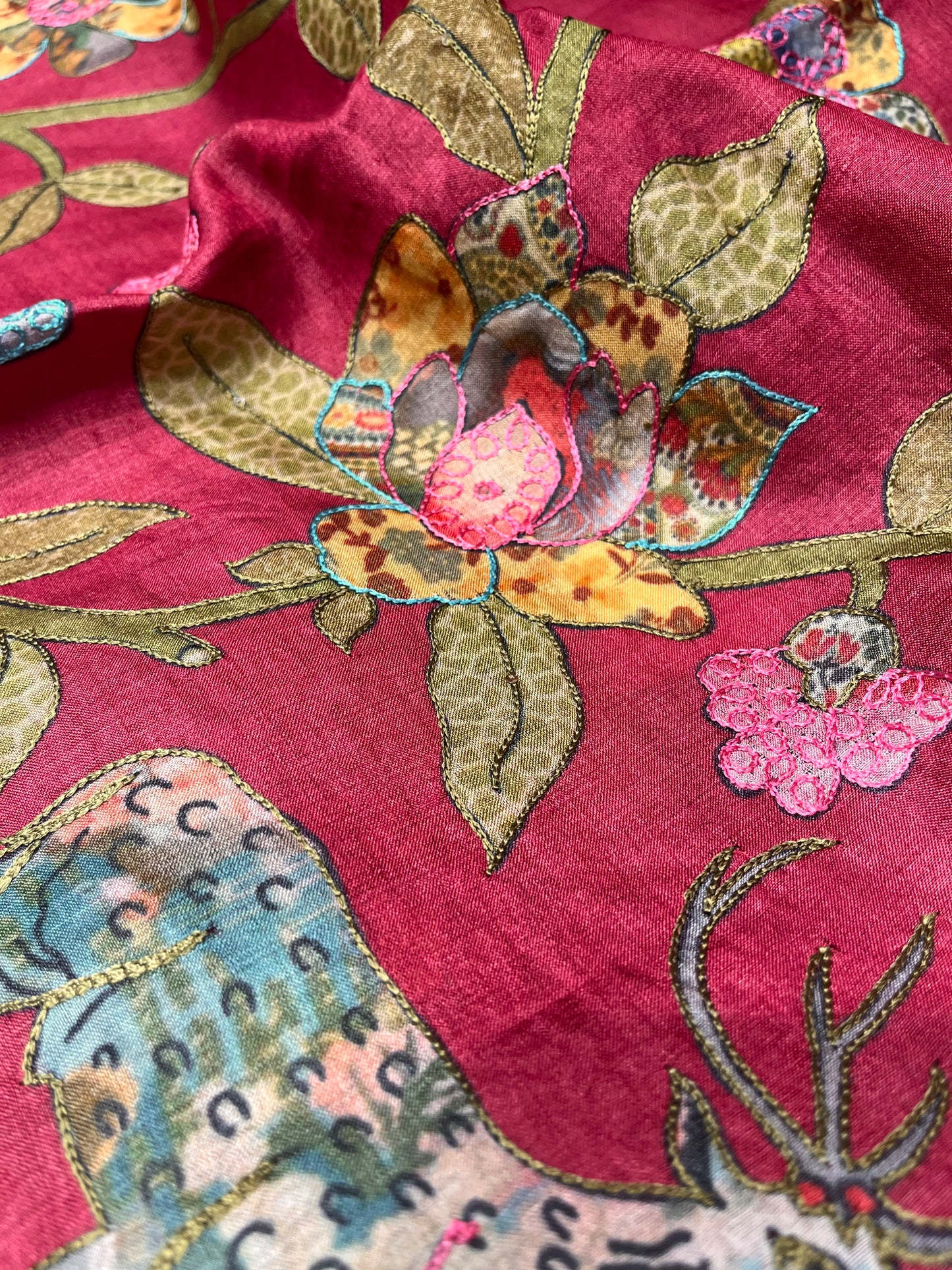 RASPBERRY WINE COLOUR PURE TUSSAR SILK EMBROIDERED SAREE