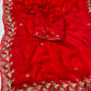 RED CHIFFON EMBROIDERED SAREE WITH SEQUINS & AARI WORK - Kothari Sons