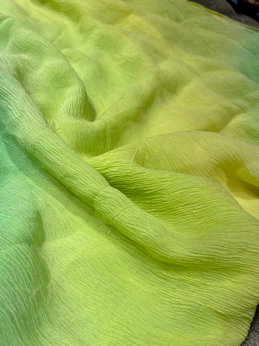 GREEN & YELLOW SHADED PURE CHIFFON SAREE