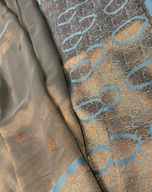AQUA COLOUR BANARASI TISSUE SAREE