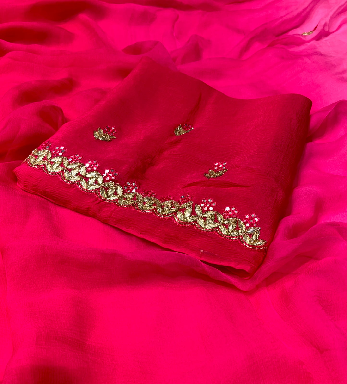 PINK SHADED CHIFFON SAREE EMBELLISHED WITH GOTA PATTI & MIRROR FOIL WORK - Kothari Sons