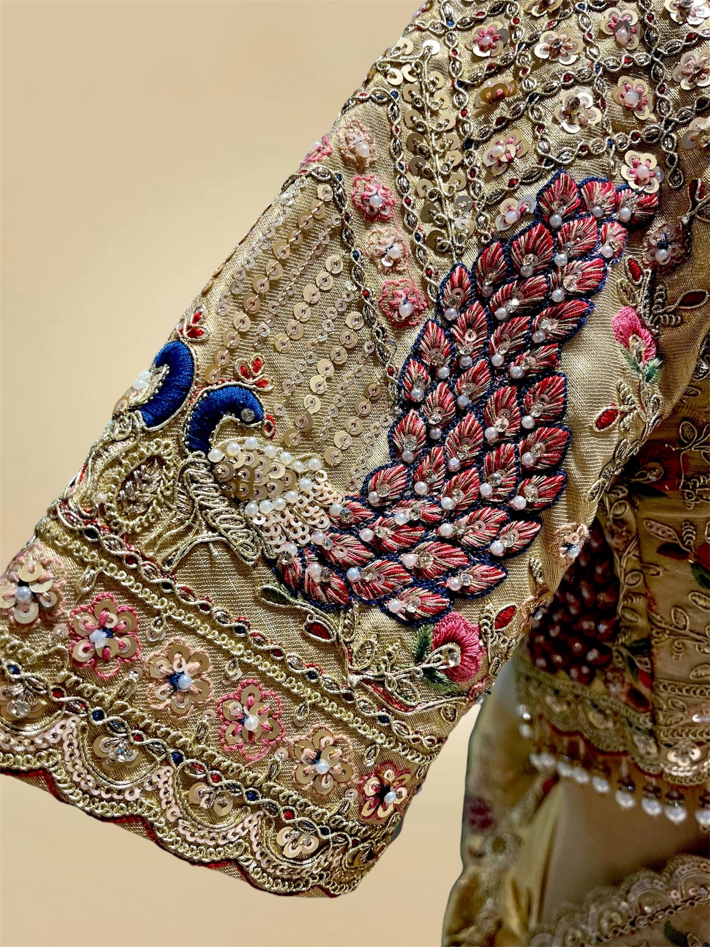 IVORY & GOLD COLOUR TISSUE SAREE WITH KASAB & RESHAM EMBROIDERY, PAIRED WITH A READYMADE BLOUSE