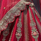 RED PURE SILK HAND EMBROIDERED BRIDAL WEDDING LEHENGA WITH DOUBLE DUPATTA ( DELIVERY IN 45 DAYS )