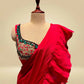 RASPBERRY COLOUR CHINON RUFFLE SAREE WITH READYMADE BLOUSE EMBELLISHED WITH SEQUINS & PITTA WORK