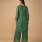 ( DELIVERY TIME 20 DAYS ) SEQUIN-EMBROIDERED BOTTLE GREEN ORGANZA STRAIGHT-CUT SUIT WITH PALAZZO & DUPATTA