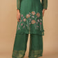 ( DELIVERY TIME 20 DAYS ) SEQUIN-EMBROIDERED BOTTLE GREEN ORGANZA STRAIGHT-CUT SUIT WITH PALAZZO & DUPATTA