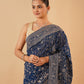 INDIGO BLUE GEORGETTE SAREE WITH GREY RESHAM EMBROIDERY INSPIRED BY KASHMIRI AARI WORK