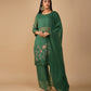 ( DELIVERY TIME 20 DAYS ) SEQUIN-EMBROIDERED BOTTLE GREEN ORGANZA STRAIGHT-CUT SUIT WITH PALAZZO & DUPATTA