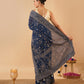 INDIGO BLUE GEORGETTE SAREE WITH GREY RESHAM EMBROIDERY INSPIRED BY KASHMIRI AARI WORK