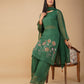 ( DELIVERY TIME 20 DAYS ) SEQUIN-EMBROIDERED BOTTLE GREEN ORGANZA STRAIGHT-CUT SUIT WITH PALAZZO & DUPATTA