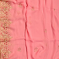 ELECTRIC BABY PINK COLOUR ZARI AARI & RESHAM EMBROIDERED BORDER, BOOTIES IN PLANT BASED, PINK COLOUR CHIFFON SAREE