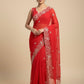 RED PURE CHIFFON EMBROIDERED SAREE WITH SEQUINS & CUTDANA WORK - Kothari Sons