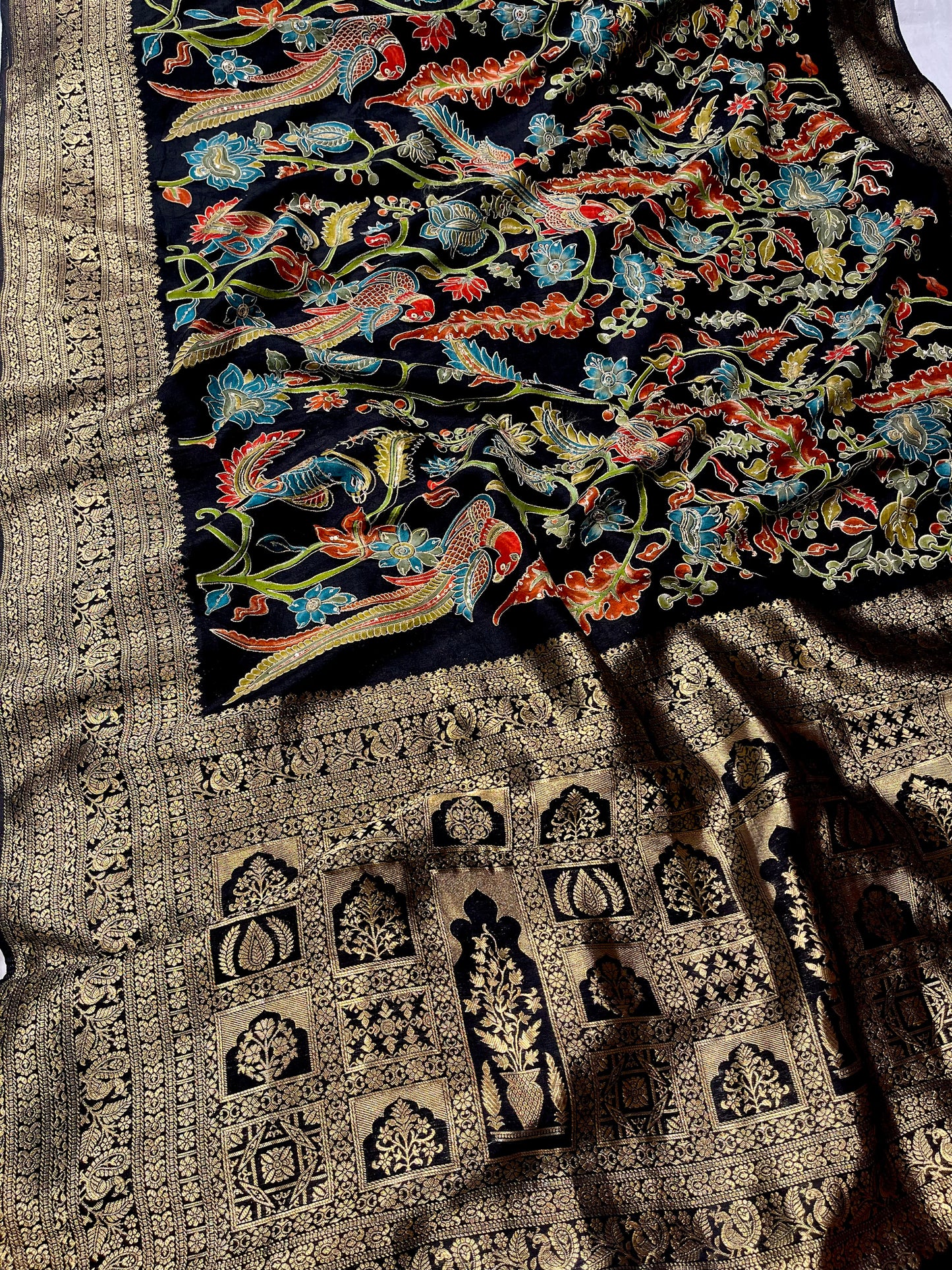 BLACK KALAMKARI KANJIVARAM SAREE WITH BROCADE BLOUSE (DELIVERY IN 20 DAYS)