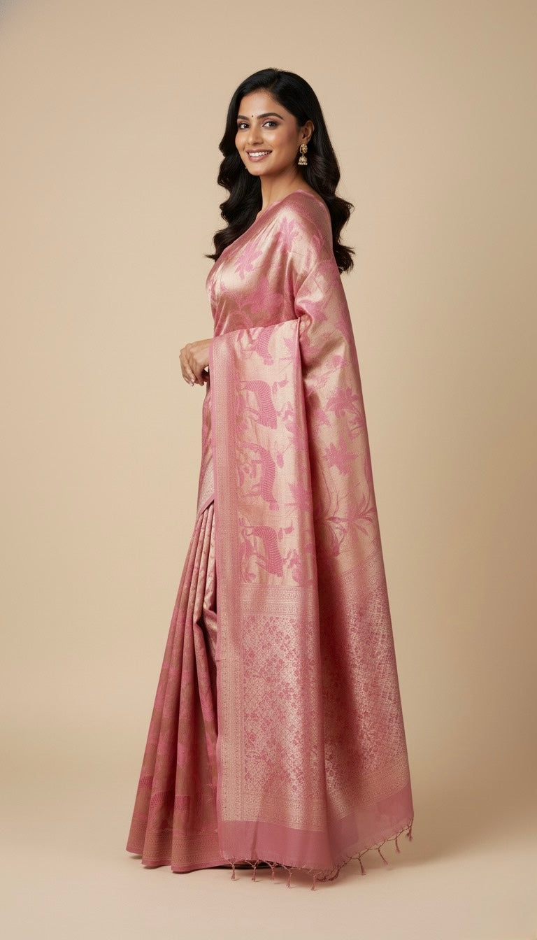 LIGHT PINK GEORGETTE ZARI JACQUARD SAREE BY SIDDHAIKA