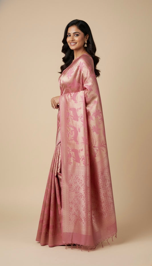 LIGHT PINK GEORGETTE ZARI JACQUARD SAREE BY SIDDHAIKA