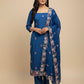 PETROL BLUE PLANT BASED SILK EMBROIDERED UNSTITCHED SUIT