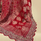RED BANDHANI KHADDI DUPATTA WITH HAND-EMBROIDERED BORDER