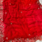 RED PURE CHIFFON EMBROIDERED SAREE WITH SEQUINS & CUTDANA WORK - Kothari Sons