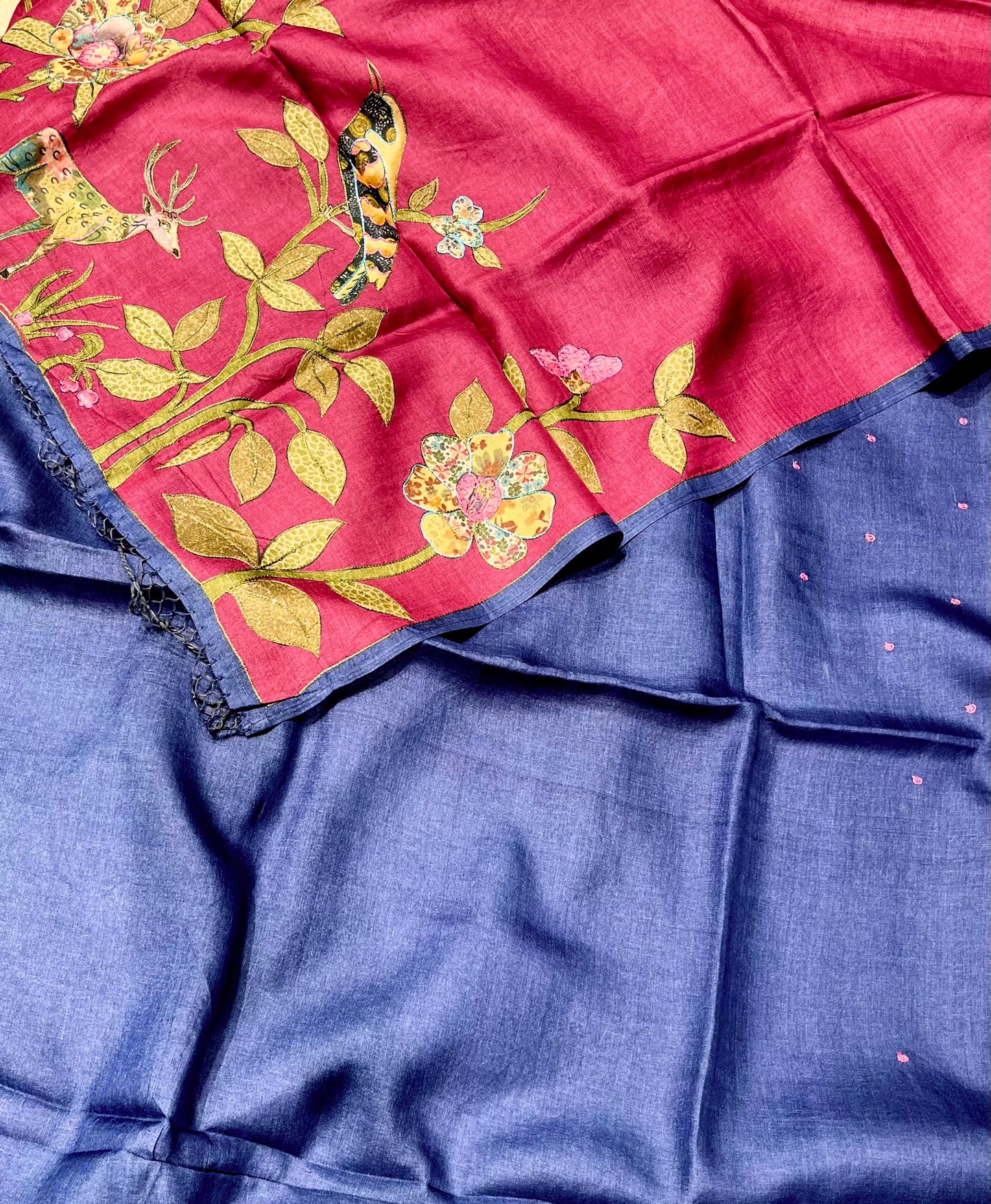 RASPBERRY WINE COLOUR PURE TUSSAR SILK EMBROIDERED SAREE