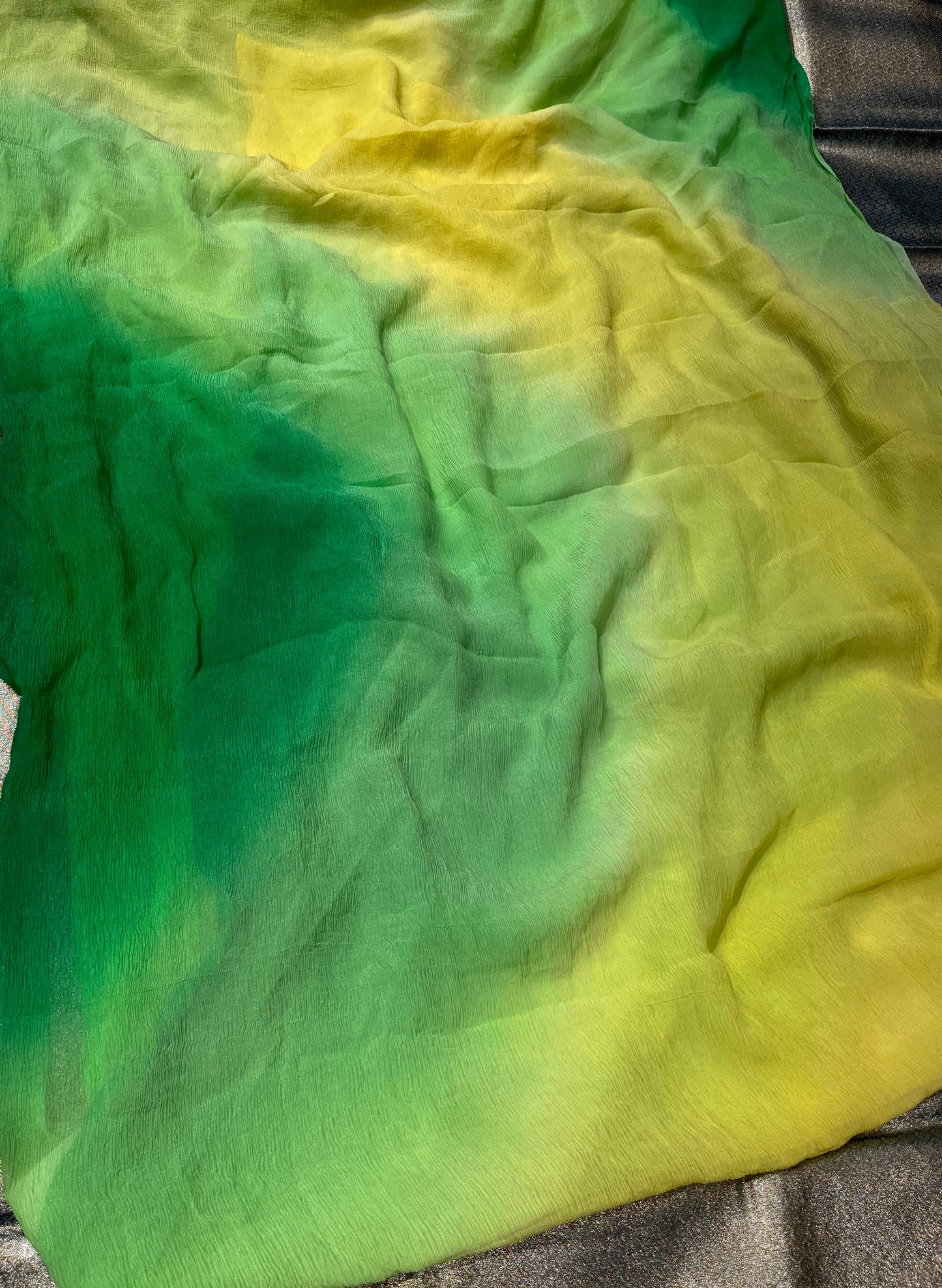 GREEN & YELLOW SHADED PURE CHIFFON SAREE