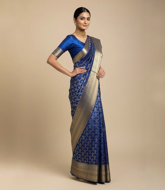 SAPPHIRE BLUE PURE KANJIVARAM SILK SAREE